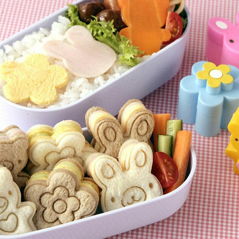 3PCS Sandwich Cutter Set Rabbit Bear Flower Bread Mold for Bento Lunch Cake Cookies