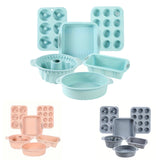 6PCS Silicone Cake Mould Set Baking Pans Nonstick Cupcake Cookie Tools Reusable - Green - Front View