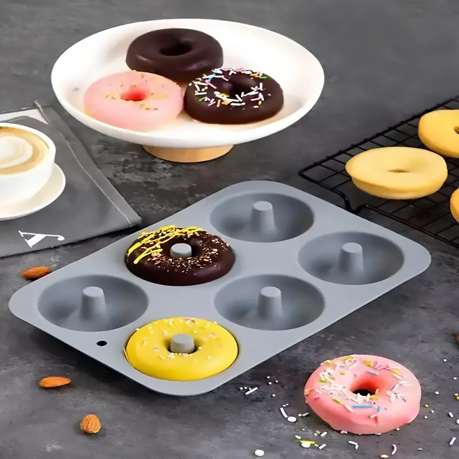 6PCS Silicone Cake Mould Set Baking Pans Nonstick Cupcake Cookie Tools Reusable - Grey