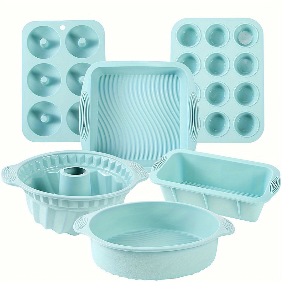 6PCS Silicone Cake Mould Set Baking Pans Nonstick Cupcake Cookie Tools Reusable - Grey