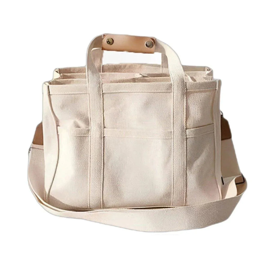 Stylish Multifunctional Mummy Bag Canvas Shoulder Crossbody Handheld Tote Bag - Beige