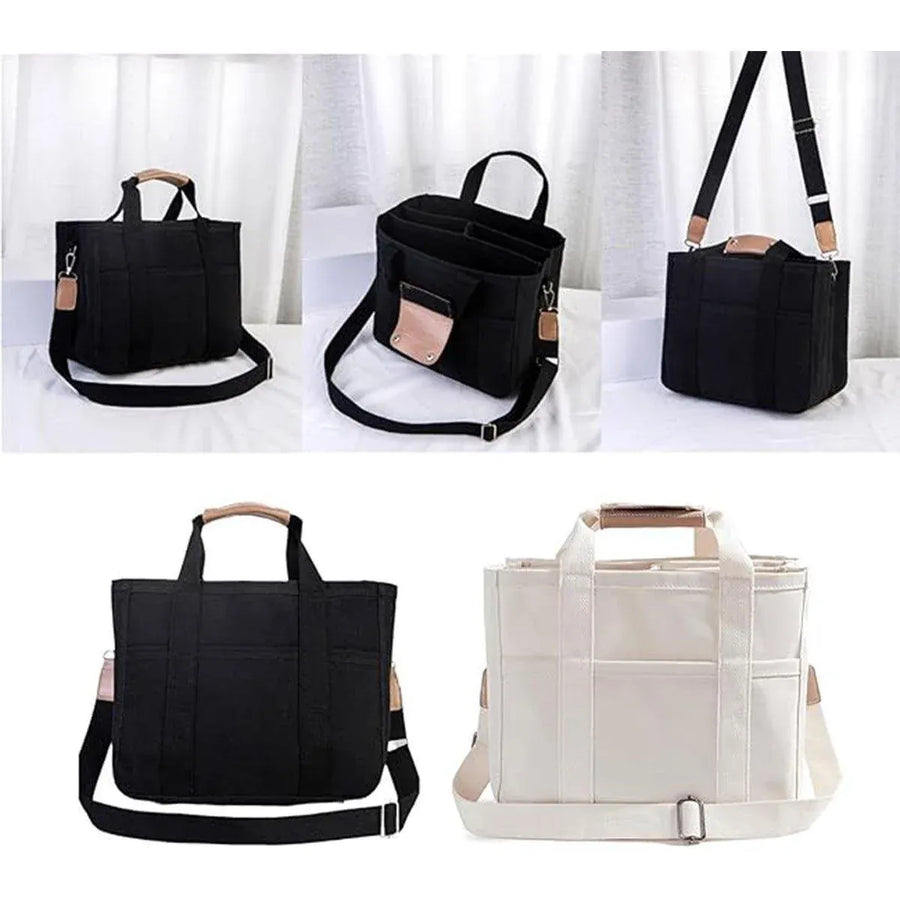 Stylish Multifunctional Mummy Bag Canvas Shoulder Crossbody Handheld Tote Bag - Beige