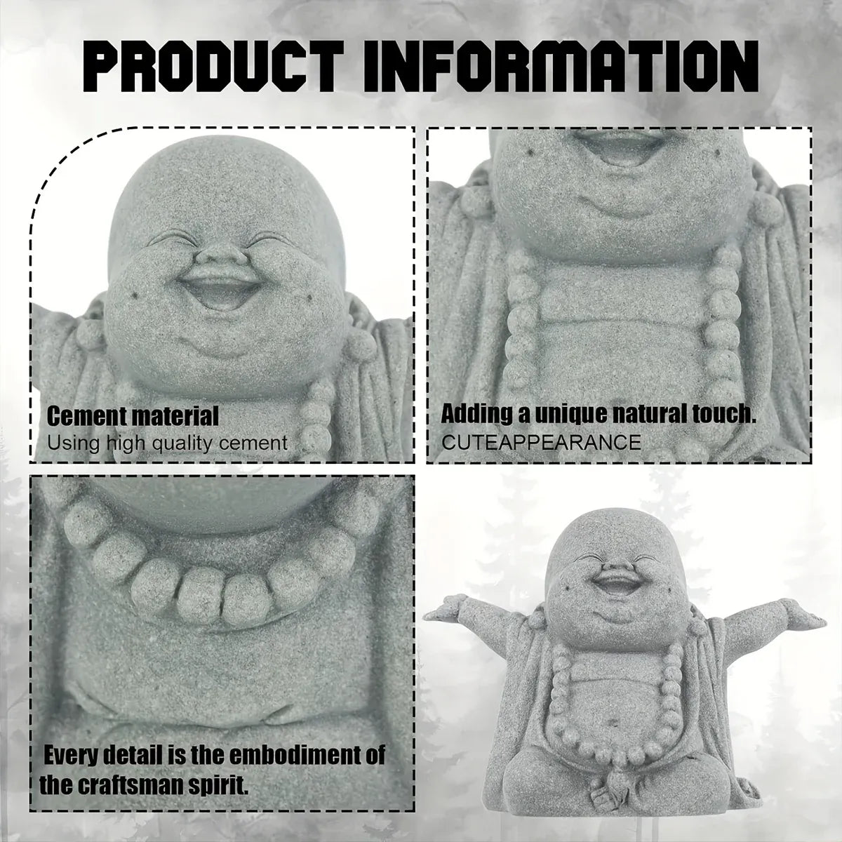 Stone Buddha Statue Fish Tank Decor Landscape Ornament Garden Sculpture Display