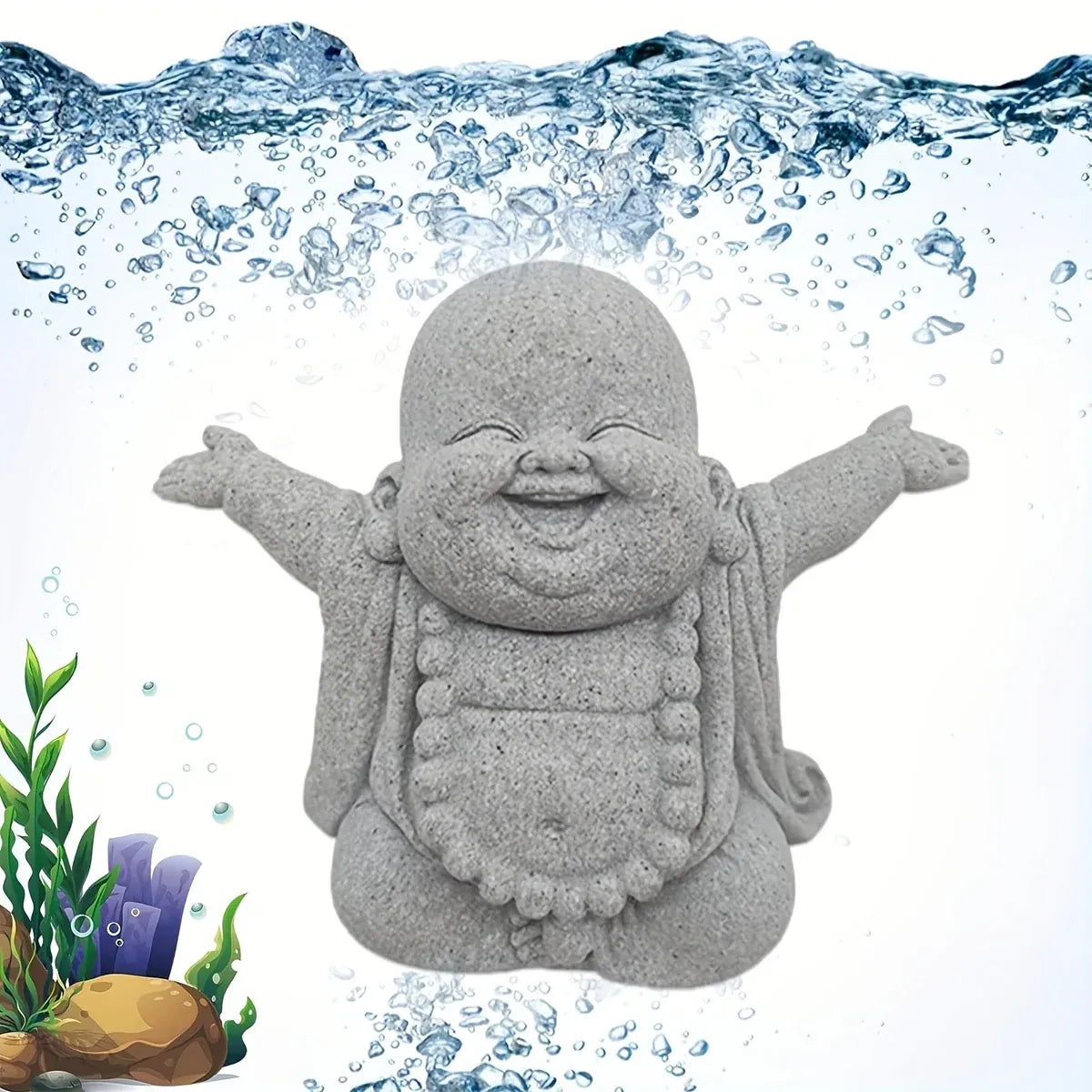 Stone Buddha Statue Fish Tank Decor Landscape Ornament Garden Sculpture Display
