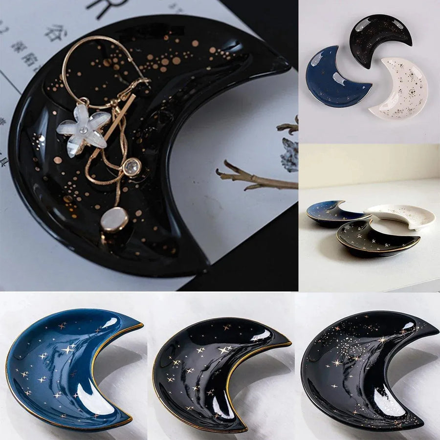 Moon Shaped Decorative Plate Fruit Tray Jewelry Storage Rack Dip Saucer for Home - 01