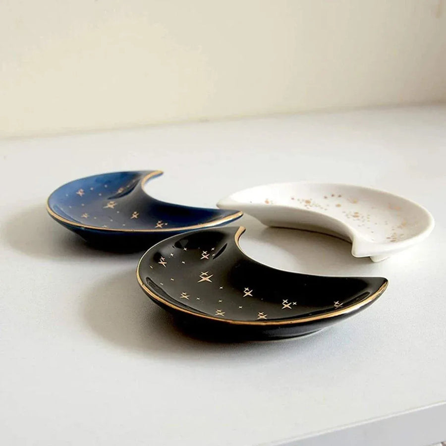 Moon Shaped Decorative Plate Fruit Tray Jewelry Storage Rack Dip Saucer for Home - 04