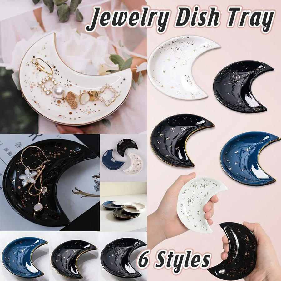 Moon Shaped Decorative Plate Fruit Tray Jewelry Storage Rack Dip Saucer for Home - 06