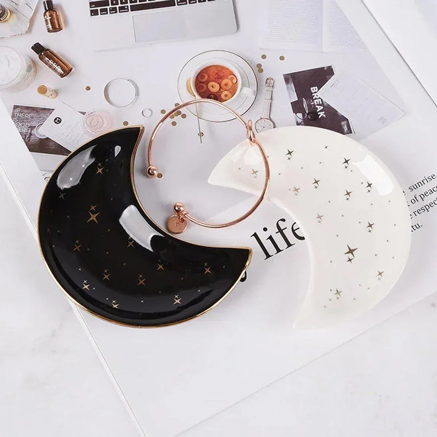 Moon Shaped Decorative Plate Fruit Tray Jewelry Storage Rack Dip Saucer for Home - 06