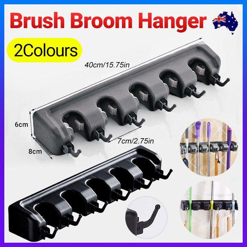 Broom Hanger Mop Holder Wall Mounted Brush Storage Rack Organizer Kitchen Tool - Black