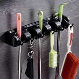 Broom Hanger Mop Holder Wall Mounted Brush Storage Rack Organizer Kitchen Tool - Black