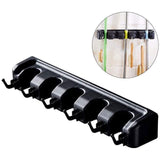 Broom Hanger Mop Holder Wall Mounted Brush Storage Rack Organizer Kitchen Tool - Black - Top-Down View