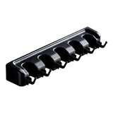 Broom Hanger Mop Holder Wall Mounted Brush Storage Rack Organizer Kitchen Tool - Black - Rear View