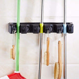 Broom Hanger Mop Holder Wall Mounted Brush Storage Rack Organizer Kitchen Tool - Grey