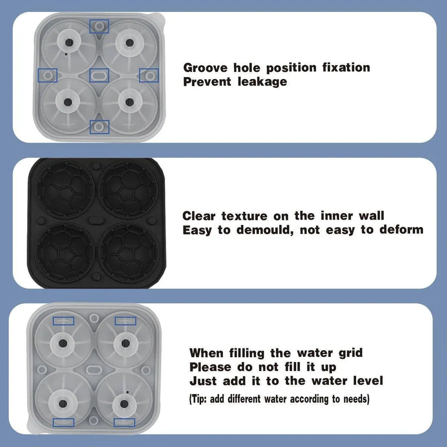 Silicone Ice Cube Mold Large Ice Ball Maker with Lid for Cocktails and Drinks - Black-Basketball