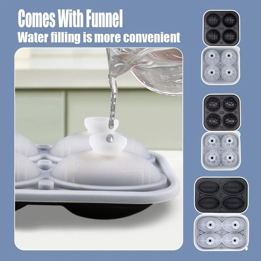Silicone Ice Cube Mold Large Ice Ball Maker with Lid for Cocktails and Drinks - Black-Basketball