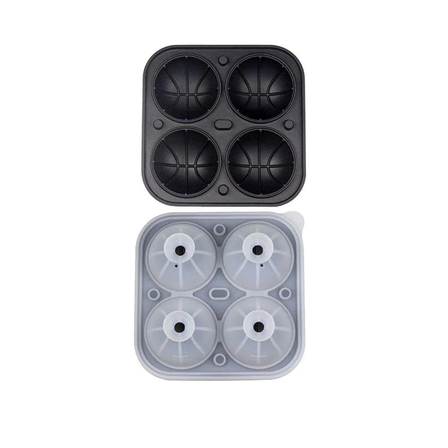 Silicone Ice Cube Mold Large Ice Ball Maker with Lid for Cocktails and Drinks - Black-Basketball