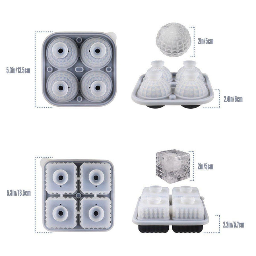 2PCS Silicone Ice Cube Tray Round and Square Ice Ball Maker for Whiskey Cocktails - Blue
