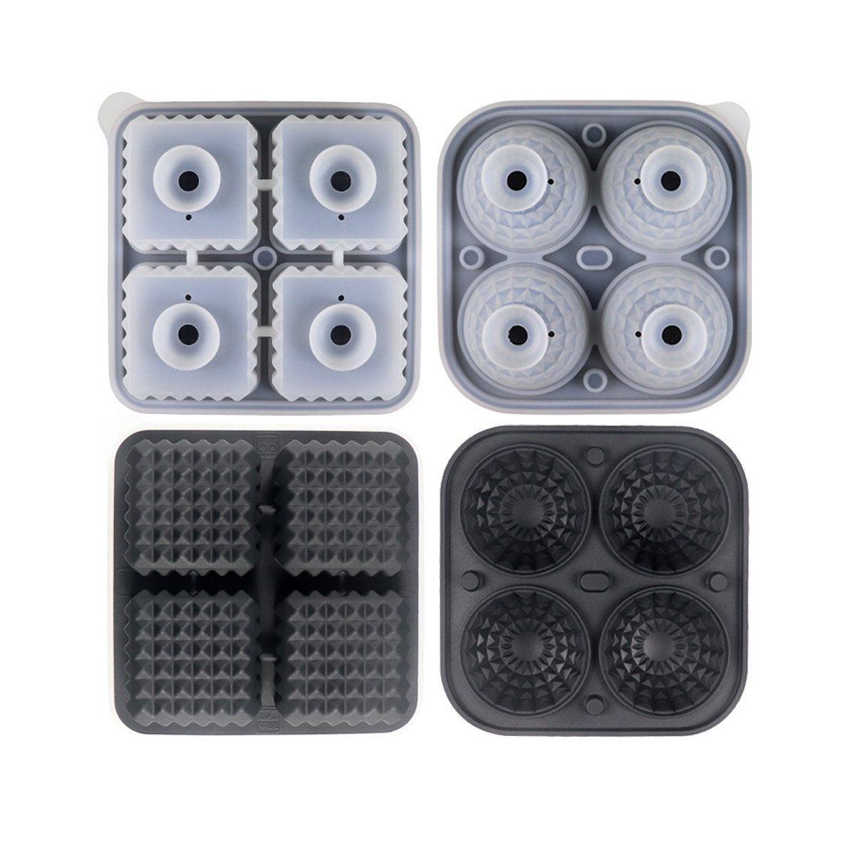 2PCS Silicone Ice Cube Tray Round and Square Ice Ball Maker for Whiskey Cocktails - Grey