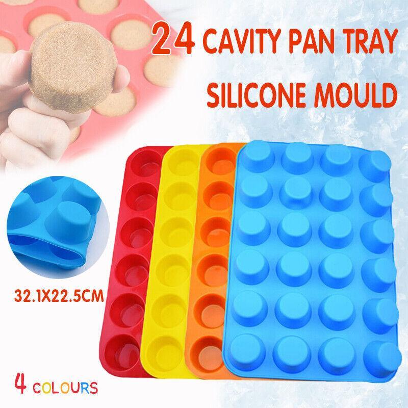 24 Cavity Pan Tray Silicone Mini Cupcake Cookie Baking Mold Au - Red