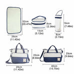 5Pcs Travel Nappy Bag Set with Shoulder Tote and Changing Organiser Bags - Black