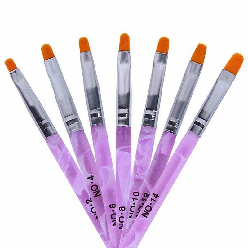 7Pcs Round Head Uv Gel Nail Acrylic Brush Hair Size No.2-14 Good For Starter Pen