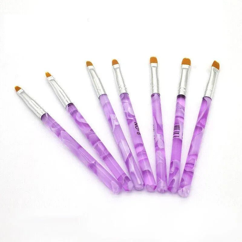 7Pcs Round Head Uv Gel Nail Acrylic Brush Hair Size No.2-14 Good For Starter Pen