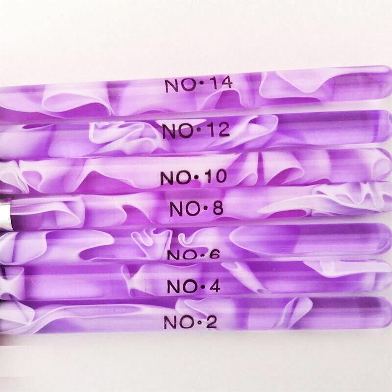 7Pcs Round Head Uv Gel Nail Acrylic Brush Hair Size No.2-14 Good For Starter Pen