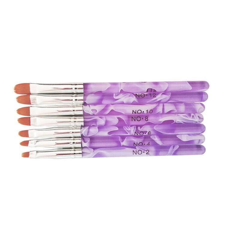 7Pcs Round Head Uv Gel Nail Acrylic Brush Hair Size No.2-14 Good For Starter Pen