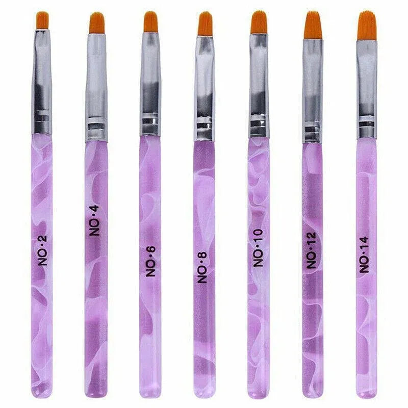 7Pcs Round Head Uv Gel Nail Acrylic Brush Hair Size No.2-14 Good For Starter Pen