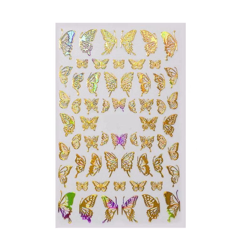 3D Nail Butterfly Design Sticker Decor Decal Holographic Laser Nail Art Sticker - Gold L-01
