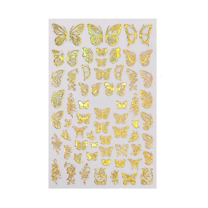 3D Nail Butterfly Design Sticker Decor Decal Holographic Laser Nail Art Sticker - Gold L-02