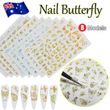 3D Nail Butterfly Design Sticker Decor Decal Holographic Laser Nail Art Sticker - Gold L-02