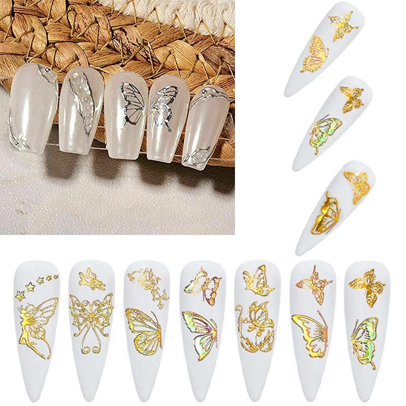 3D Nail Butterfly Design Sticker Decor Decal Holographic Laser Nail Art Sticker - Gold L-02