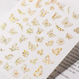 3D Nail Butterfly Design Sticker Decor Decal Holographic Laser Nail Art Sticker - Gold L-02 - Low Angle