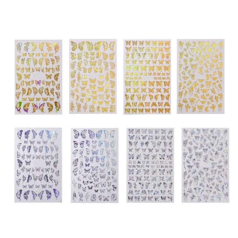 3D Nail Butterfly Design Sticker Decor Decal Holographic Laser Nail Art Sticker - Gold L-03