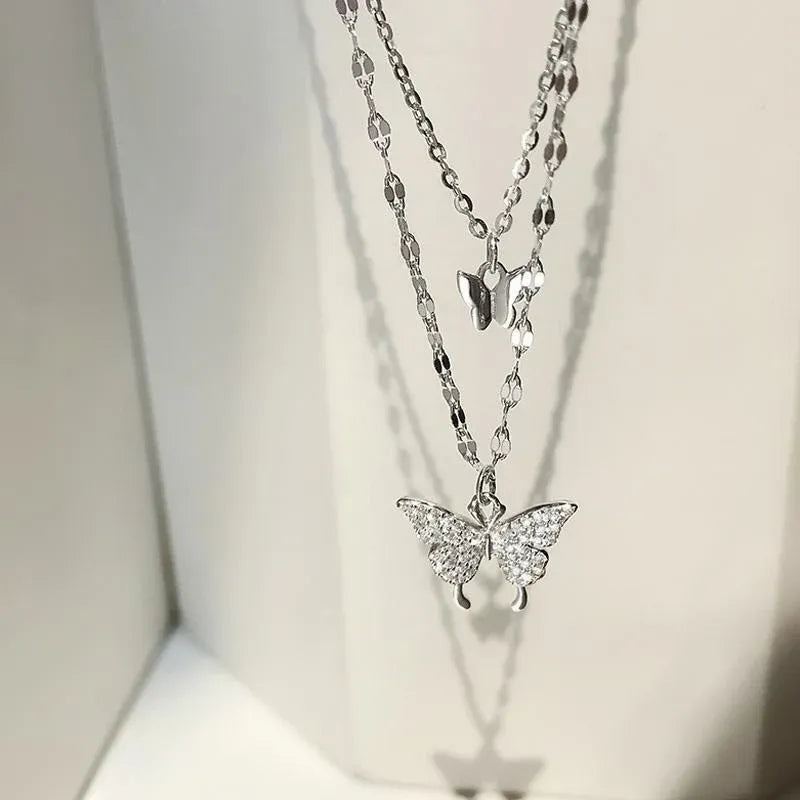 Butterfly Double Necklace Feminine Cold Wind Style Collarbone Chain Jewelry