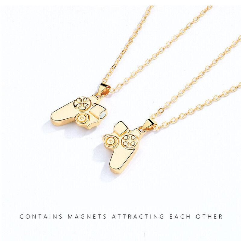 Matching Gamer Controller Necklace for Couples or Friends Pendant Gift Set - Gold and Silver