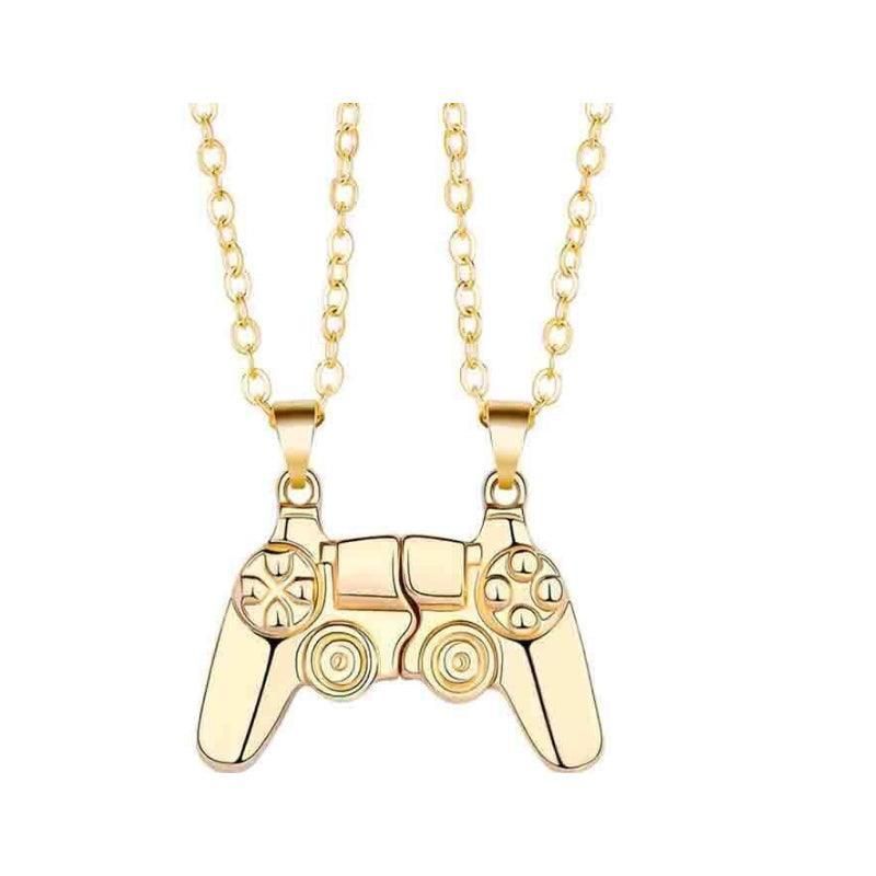 Matching Gamer Controller Necklace for Couples or Friends Pendant Gift Set - Gold and Silver