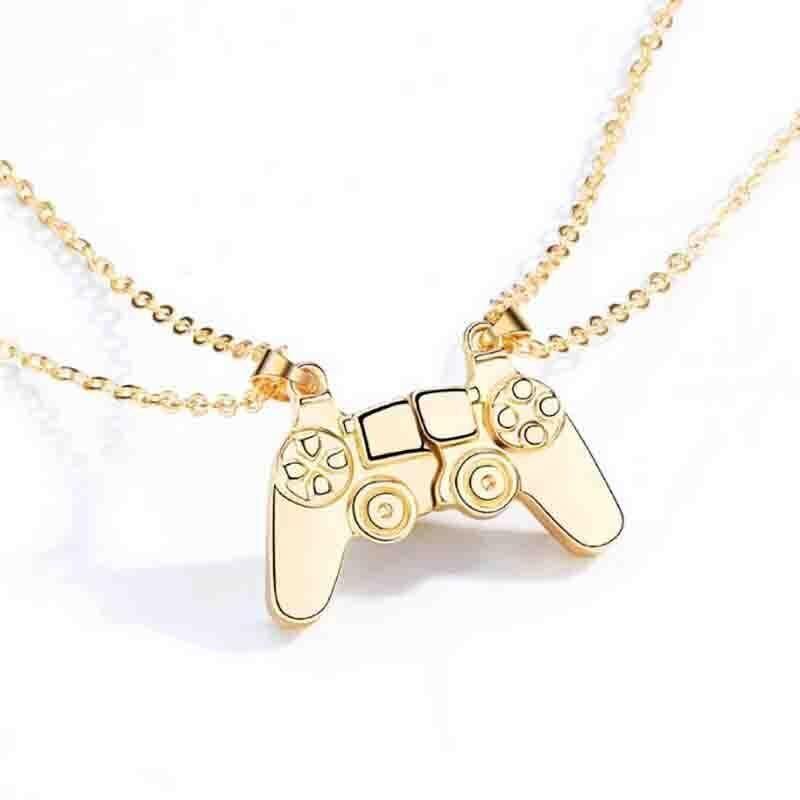 Matching Gamer Controller Necklace for Couples or Friends Pendant Gift Set - Gold and Silver