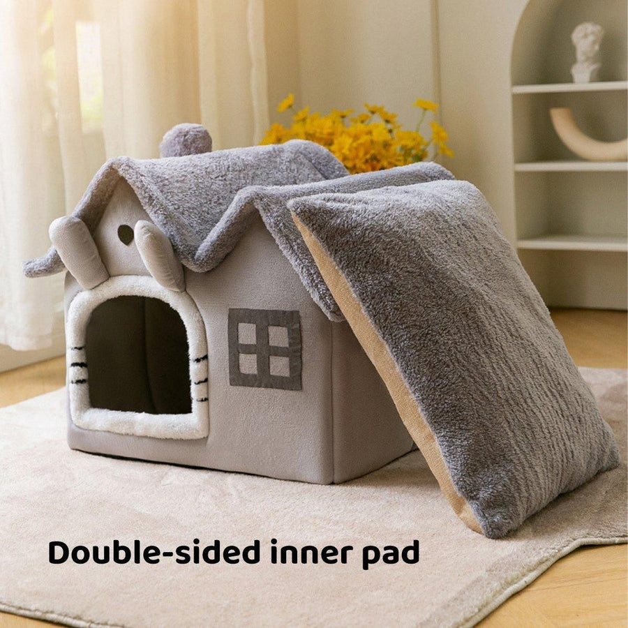 Removable Washable Pet House Four Seasons Cat Enclosed House - Brown-S