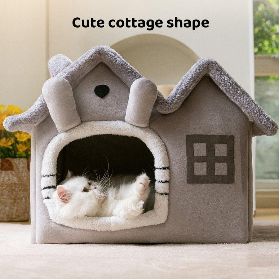 Removable Washable Pet House Four Seasons Cat Enclosed House - Brown-S