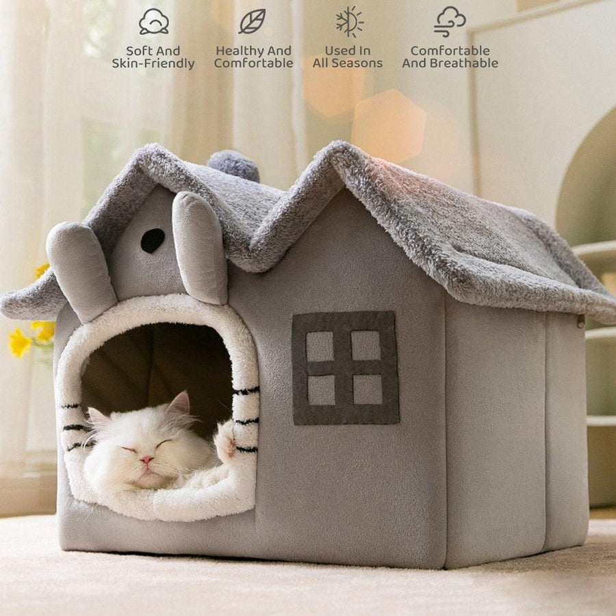 Removable Washable Pet House Four Seasons Cat Enclosed House - Grey-L