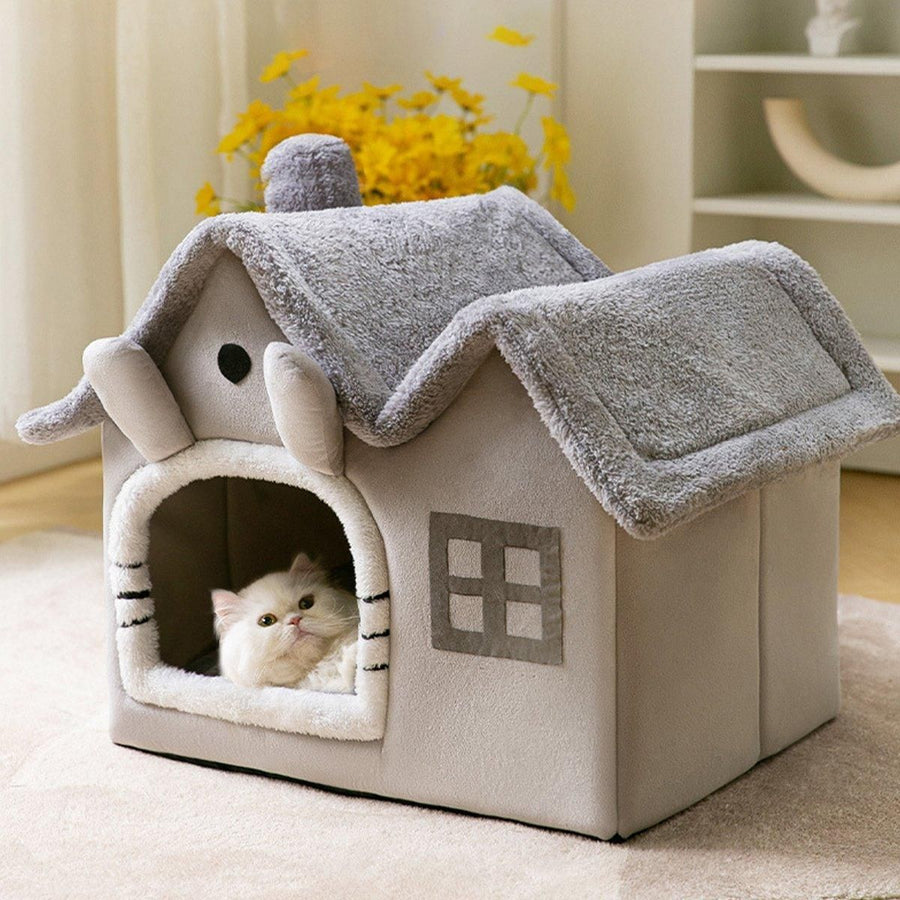 Removable Washable Pet House Four Seasons Cat Enclosed House - Grey-L