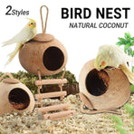 Natural Coconut Bird Nest Cage Pet Parrot Parakeet Safe Hut Feeder Shell Home - Stairs type