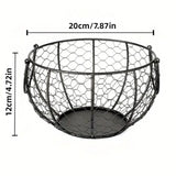 Egg Basket Fruit Storage Basket Blue Iron Basket Home Sundries Organiser Holder - Side View
