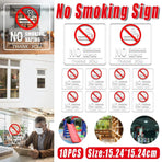 10pcs No Smoking Sign Waterproof Removable Sticker Label Warning Notice Decals
