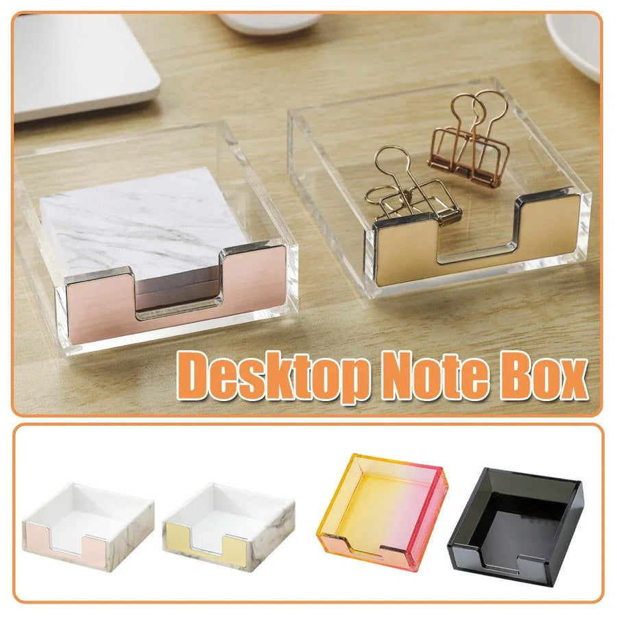 Large Desktop Sticky Note Box Organiser Office Supplies Storage Holder Drawer - Acrylic-Black