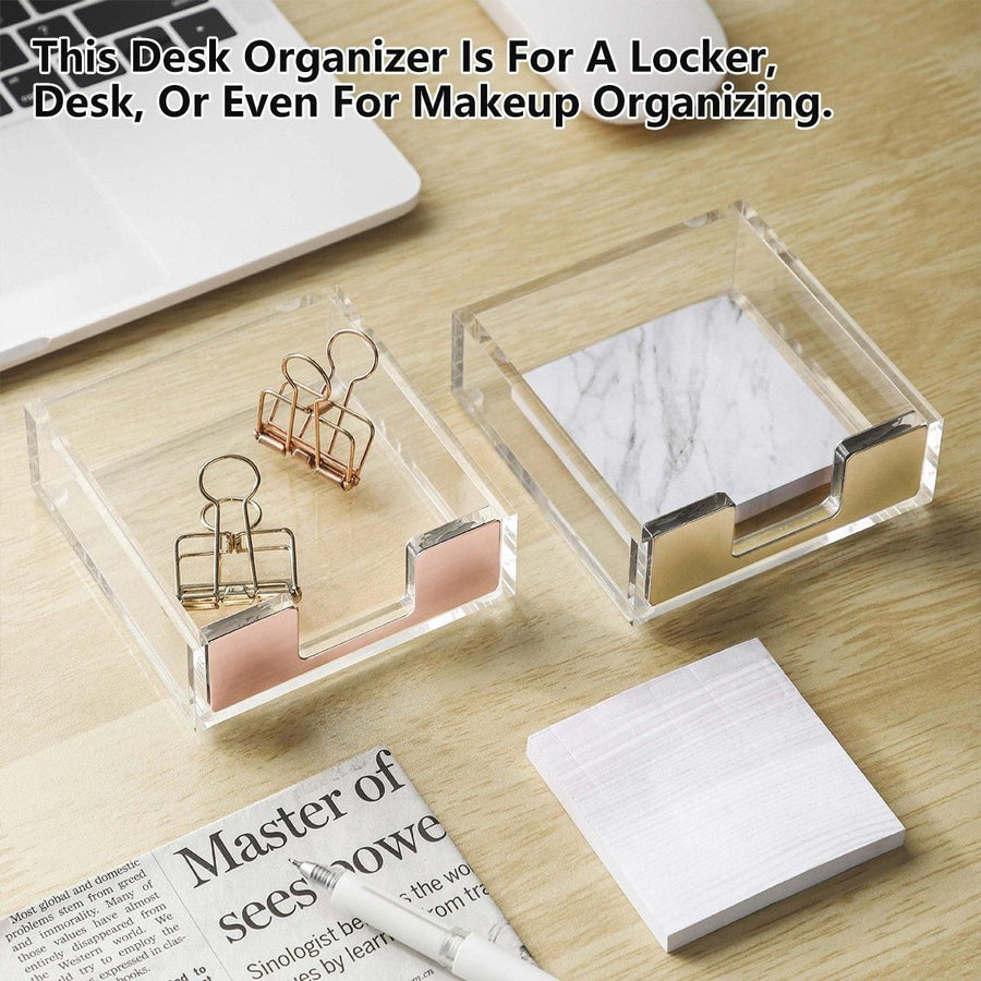 Large Desktop Sticky Note Box Organiser Office Supplies Storage Holder Drawer - Acrylic-Black