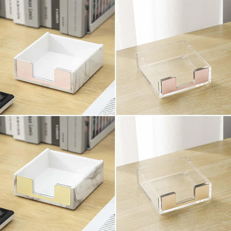 Large Desktop Sticky Note Box Organiser Office Supplies Storage Holder Drawer - Acrylic-Black