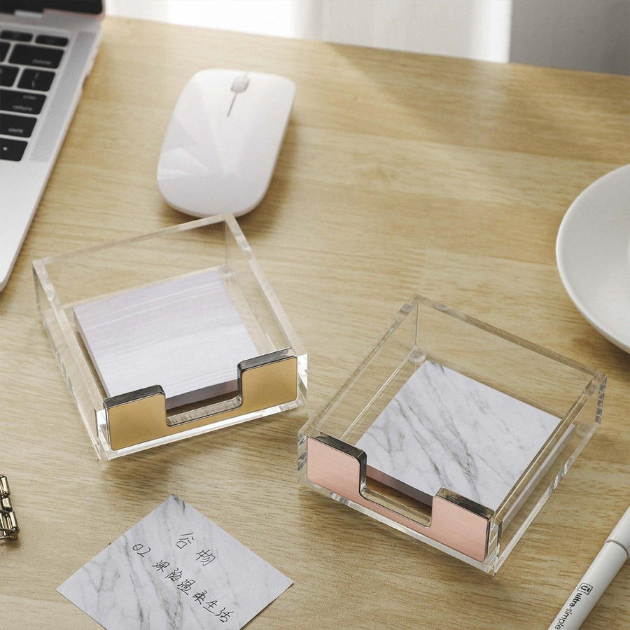 Large Desktop Sticky Note Box Organiser Office Supplies Storage Holder Drawer - Acrylic-Black